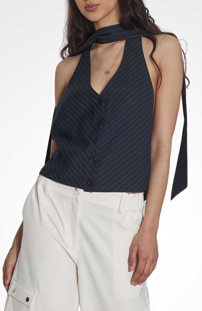 Find Me Now Chad Tie Neck Halter Top, Main, color, Navy