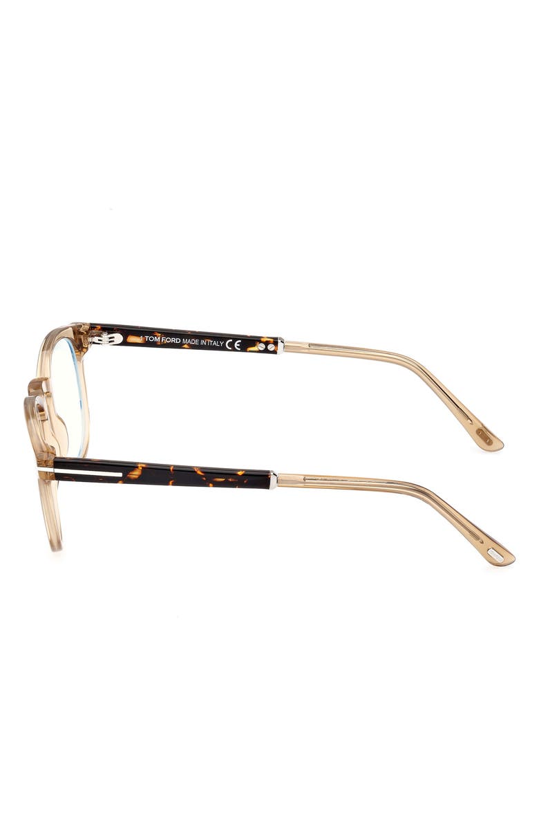 TOM FORD 49mm Round Blue Light Blocking Optical Glasses, Alternate, color, Beige / Palladium / T Logo