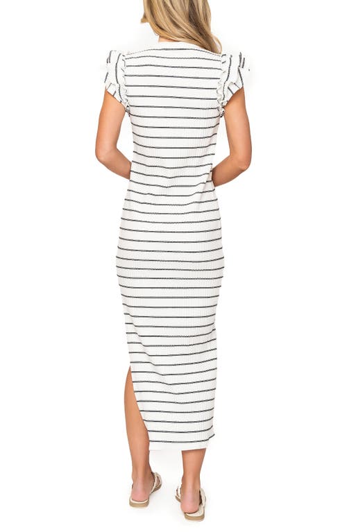 Gibsonlook Ruffle Cap Sleeve Rib Henley Maxi Dress In Multi