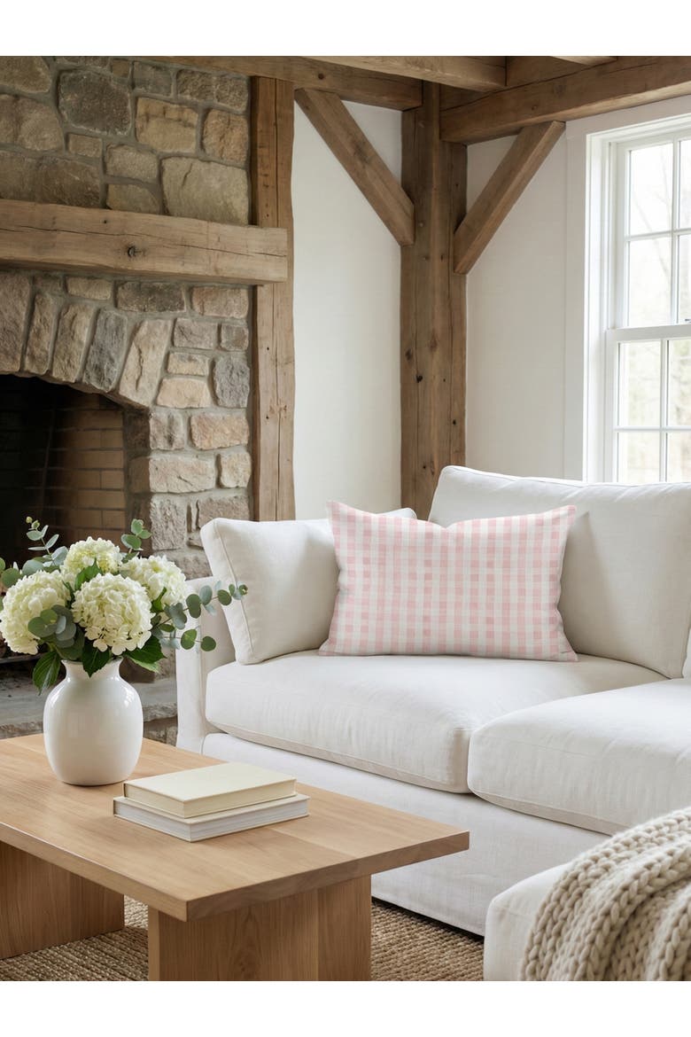 Gingham Linen Pillow Cover Only, Alternate, color, Pink