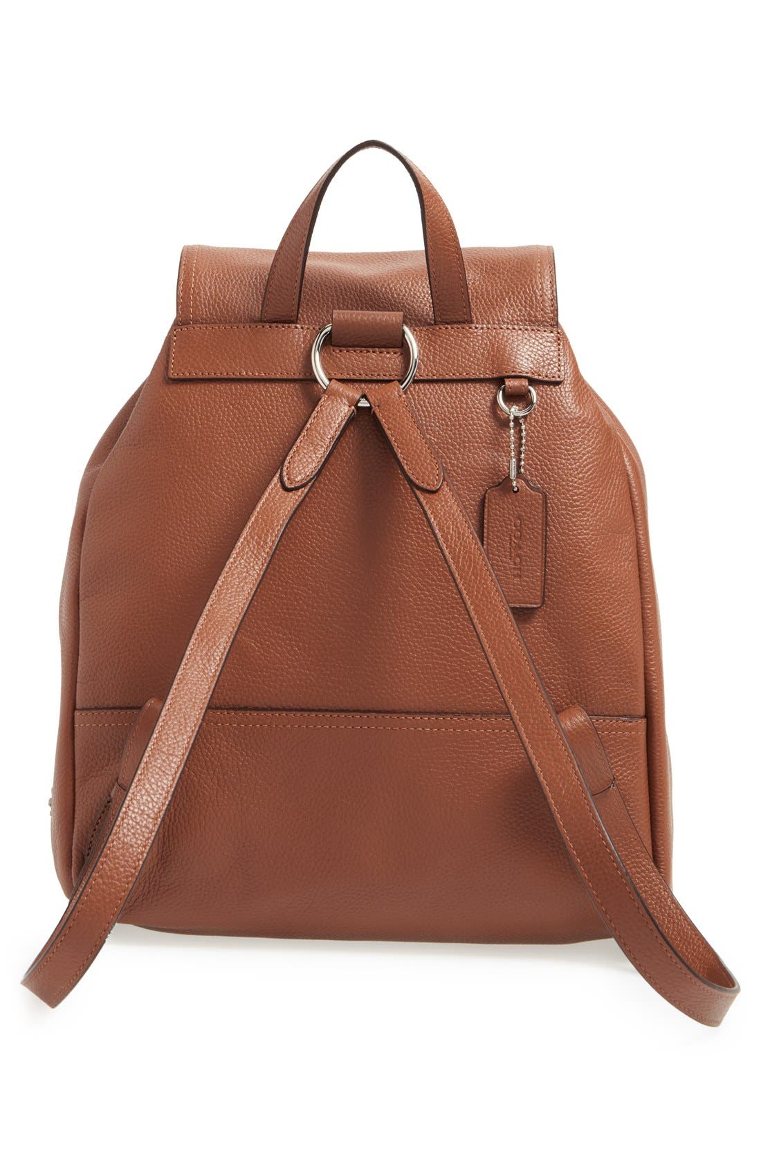 Pebbled Leather Rucksack, Alternate, color, SADDLE/ SILVER