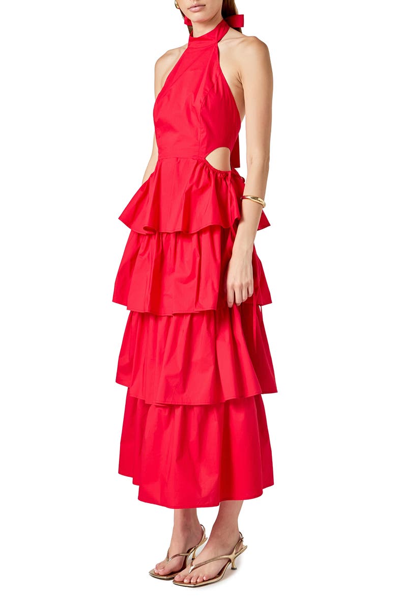 Tiered Ruffle Halter Maxi Dress, Alternate, color, RED