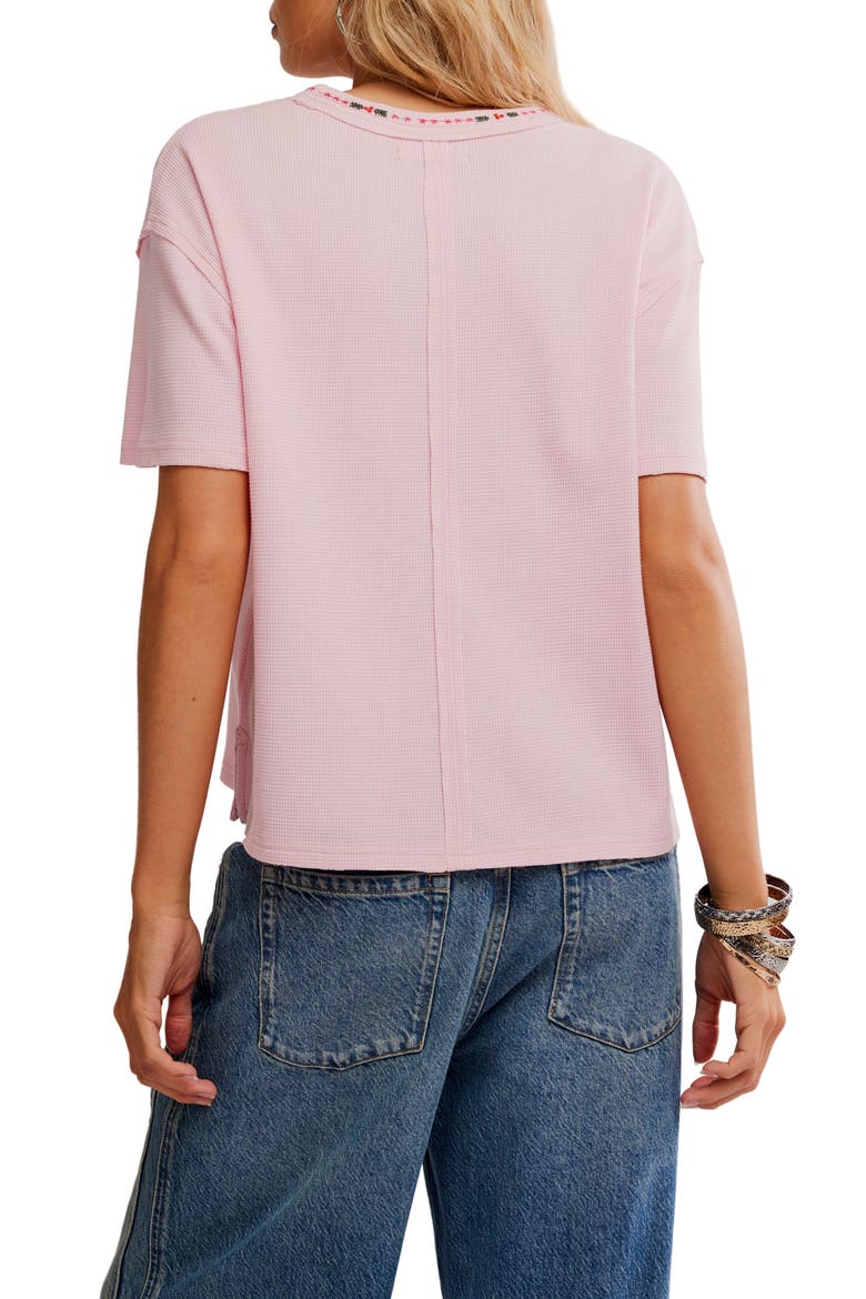 Merry Holiday Waffle Knit Cotton Graphic T-Shirt, Alternate, color, PINK COMBO