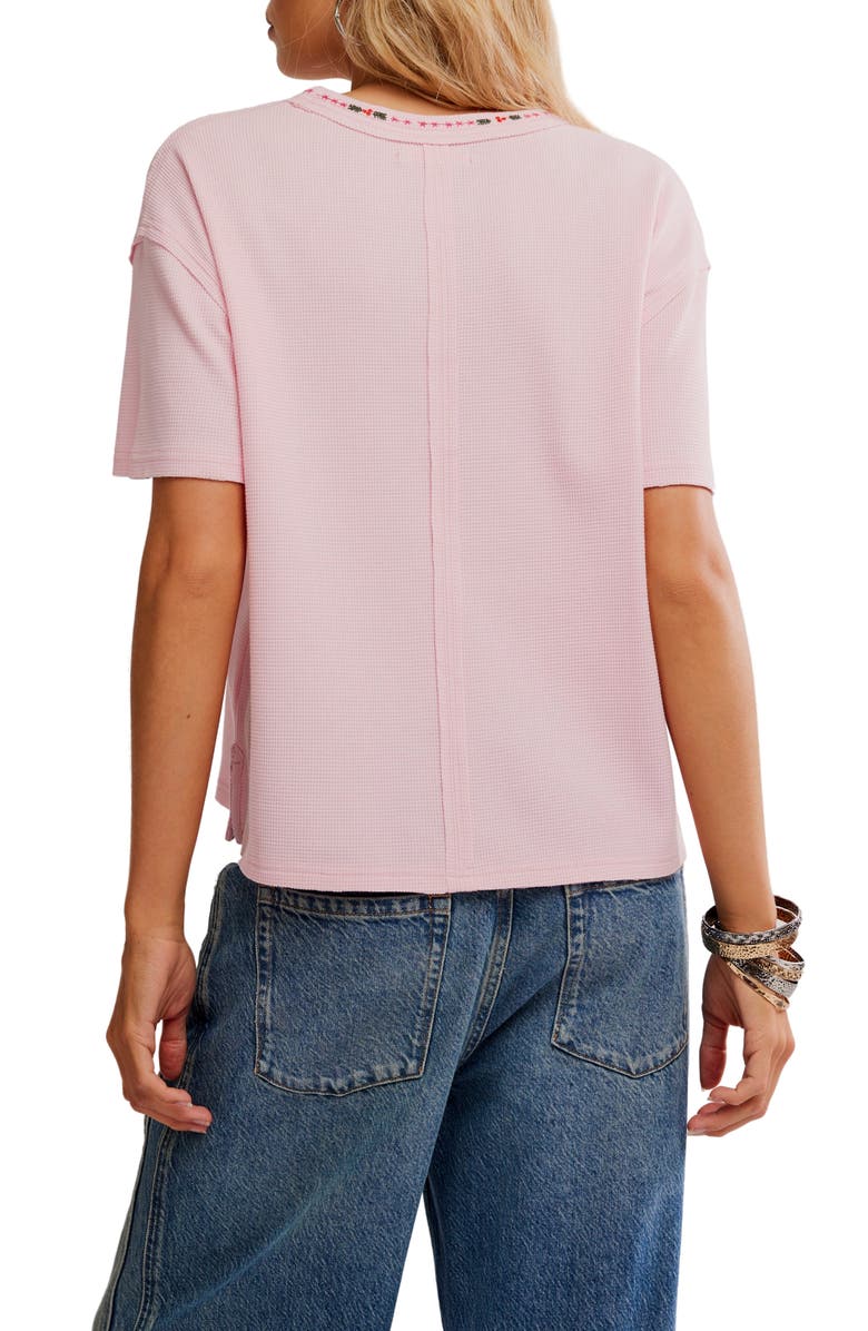 Free People Merry Holiday Waffle Knit Cotton Graphic T-Shirt, Alternate, color, Pink Combo