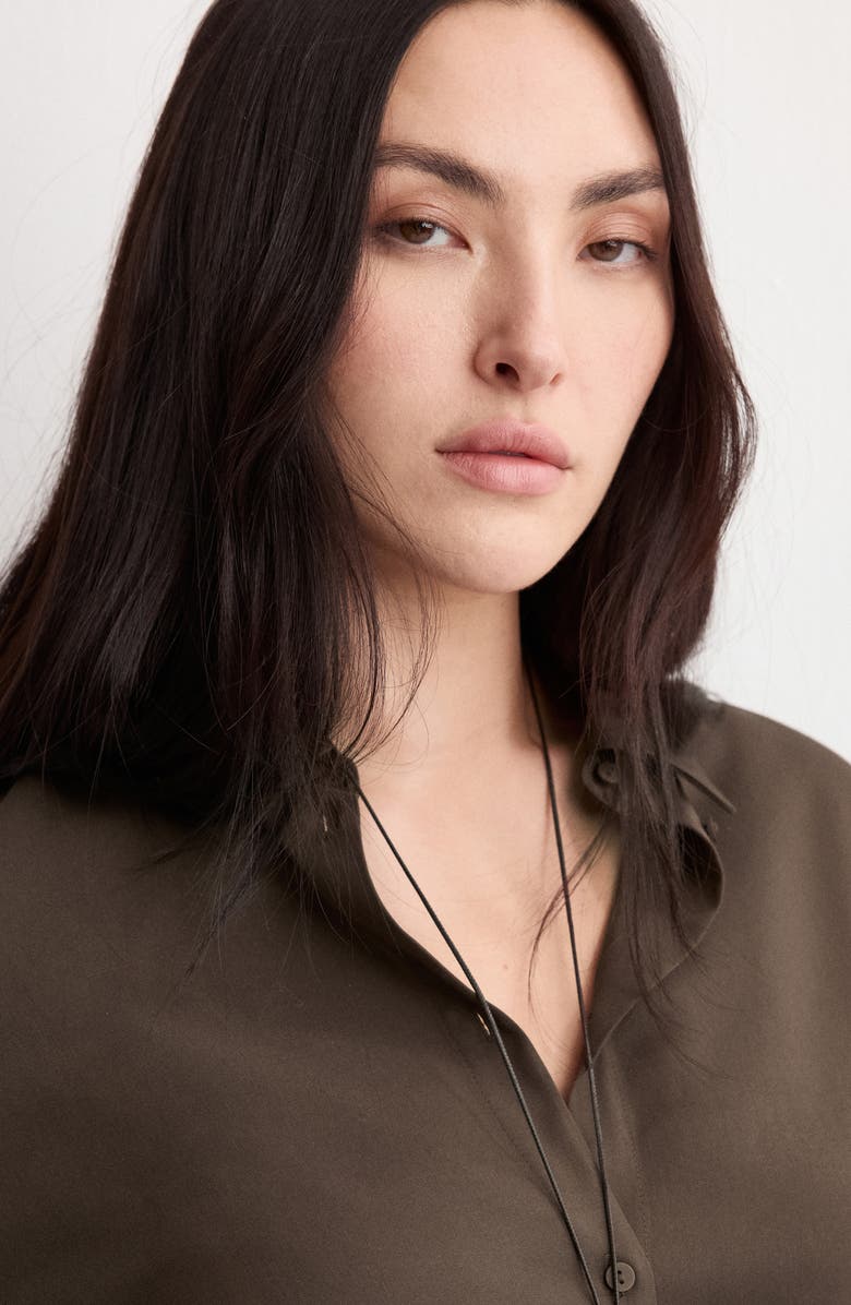 MANGO Straight Button-Up Shirt, Alternate, color, Brown