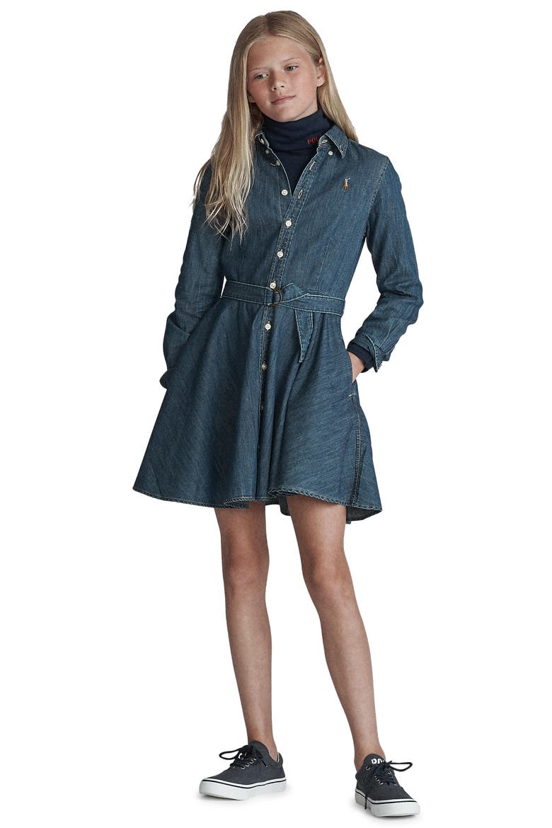 Kids' Belted Denim Shirtdress, Alternate, color, INDIGO