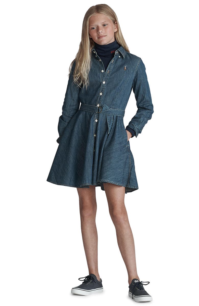 Polo Ralph Lauren Kids' Belted Denim Shirtdress, Alternate, color, Indigo