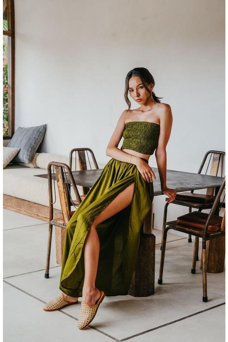Judith Side Split Pants with Matching Tube Top, Alternate, color, Green