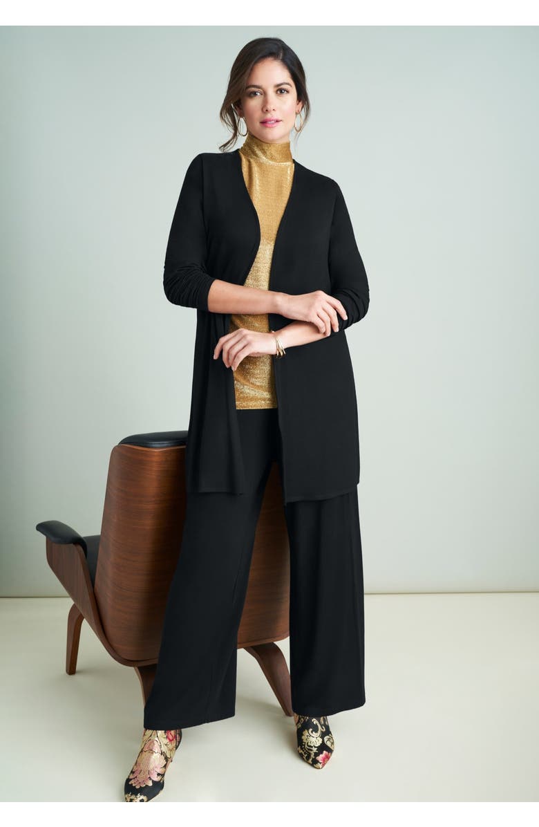 Jessica London Everyday Stretch Knit Open Front Cardigan, Alternate, color, Black