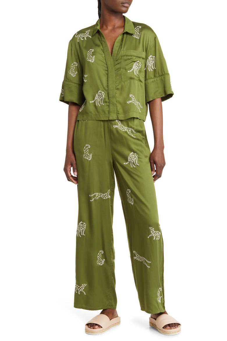 Embroidered Lounge Set, Main, color, GREEN