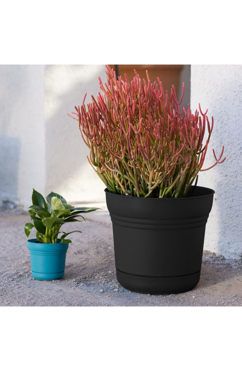 Bloem 14 Inch Saturn Round Planter With Saucer Tray, Black, Alternate, color, Black