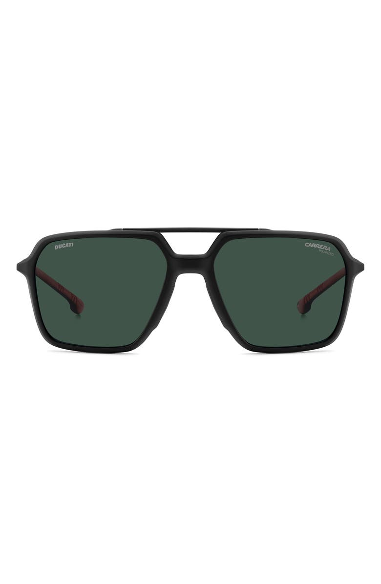 Carrera Eyewear x Ducati Carduc 55mm Rectangular Aviator Sunglasses, Alternate, color, Matteblack/ Green Polar