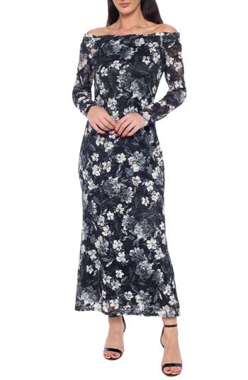 Marina Lace Off The Shoulder Long Sleeve Maxi Dress In Multi