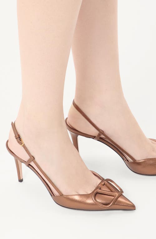 Valentino Garavani Vlogo Signature Slingback Pump In Laminated Nappa Leather 80mm Woman Bronze 42 In Brown