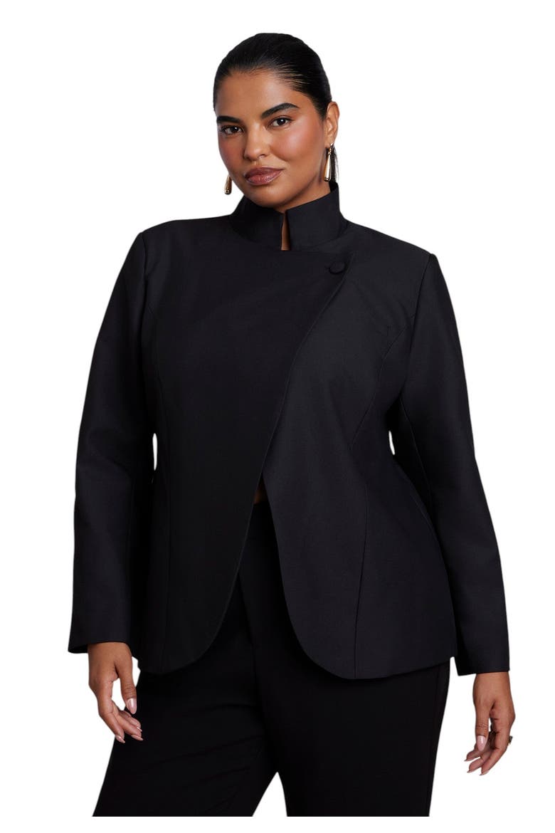 Stand Collar Overlap Blazer (Plus), Main, color, BLACK ONYX