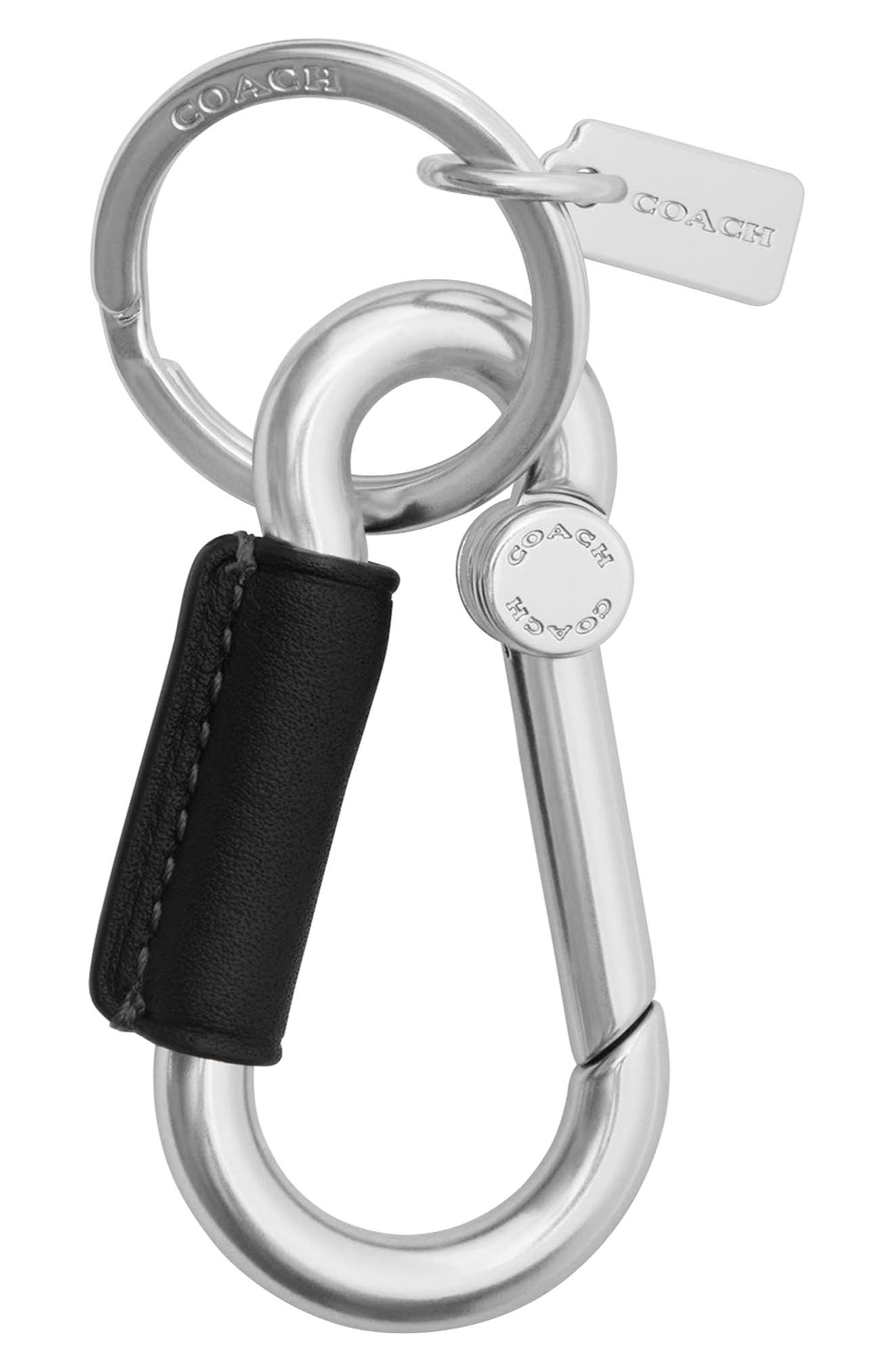 COACH Carabiner Key Ring, Main, color, Sv/ Black