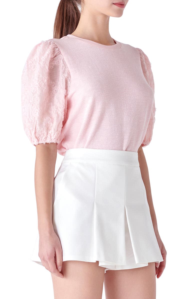 English Factory Mixed Media Puff Sleeve Top, Alternate, color, Pink