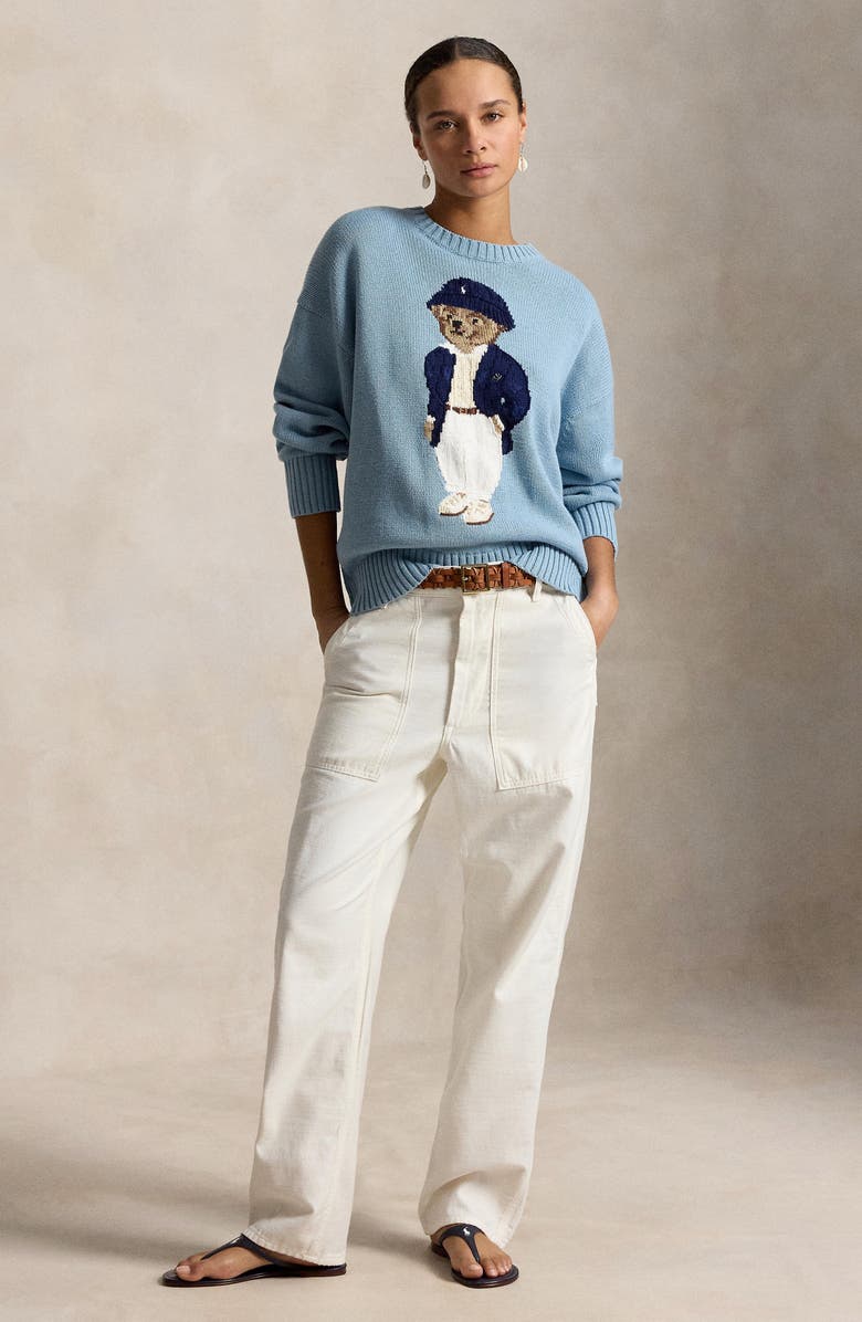 Polo Ralph Lauren Oversize Polo Bear Cotton Sweater, Alternate, color, Blue Note