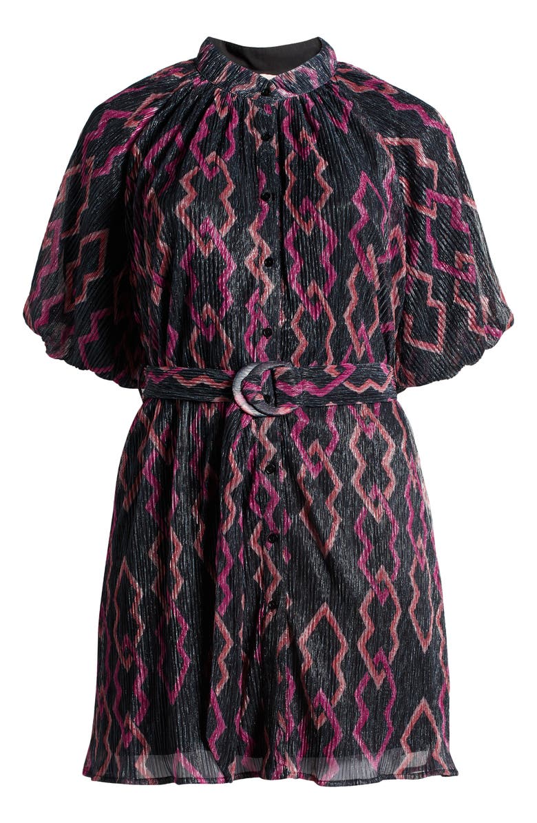 CIEBON Aniston Plissé Belted Minidress, Alternate, color, Black Multi