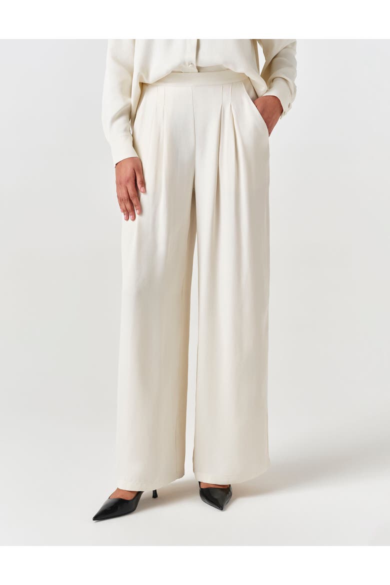 Andie Pleated Wide Leg Satin Trouser, Main, color, Ivory