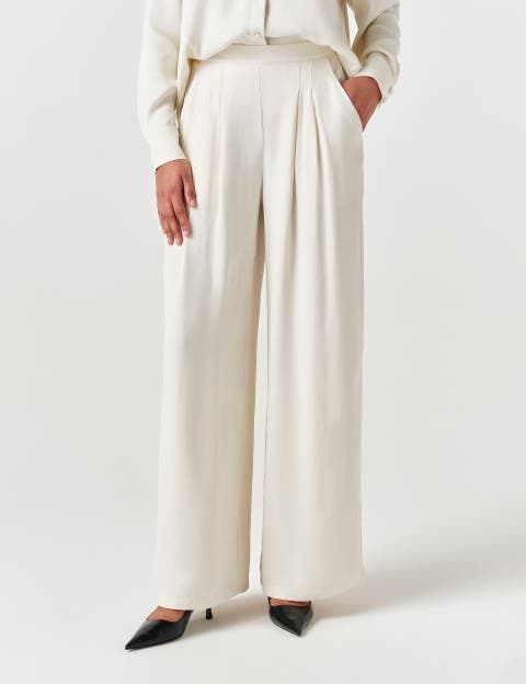 Andie Pleated Wide Leg Satin Trouser