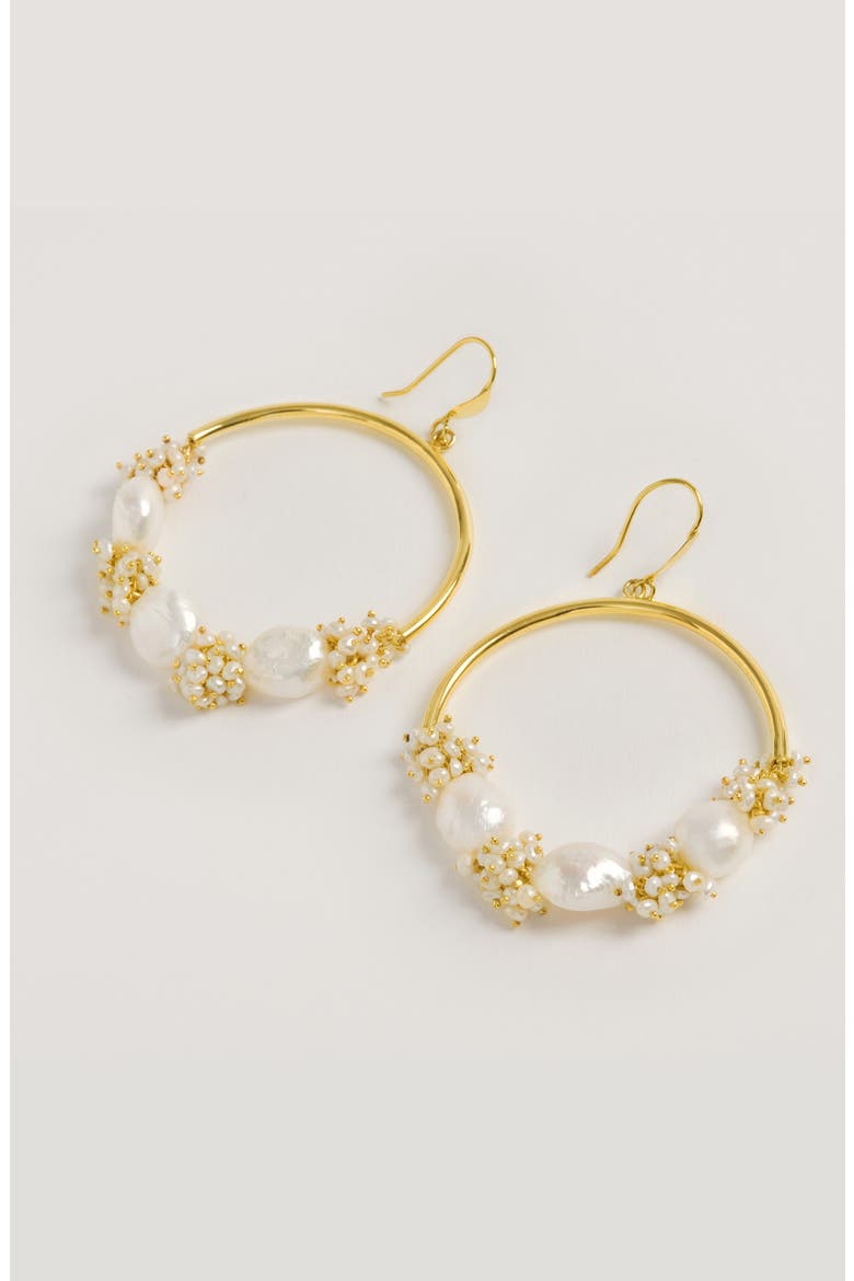 Seed and Baroque Pearl Large Hoops, Alternate, color, Gold