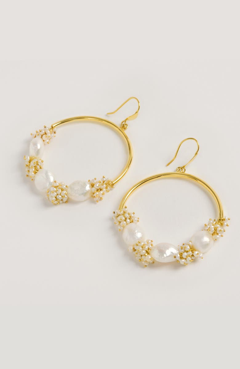 Freya Rose Seed and Baroque Pearl Large Hoops, Alternate, color, Gold