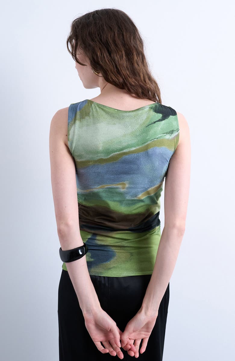 Topshop Abstract Print Ruched Tank, Alternate, color, Medium Green