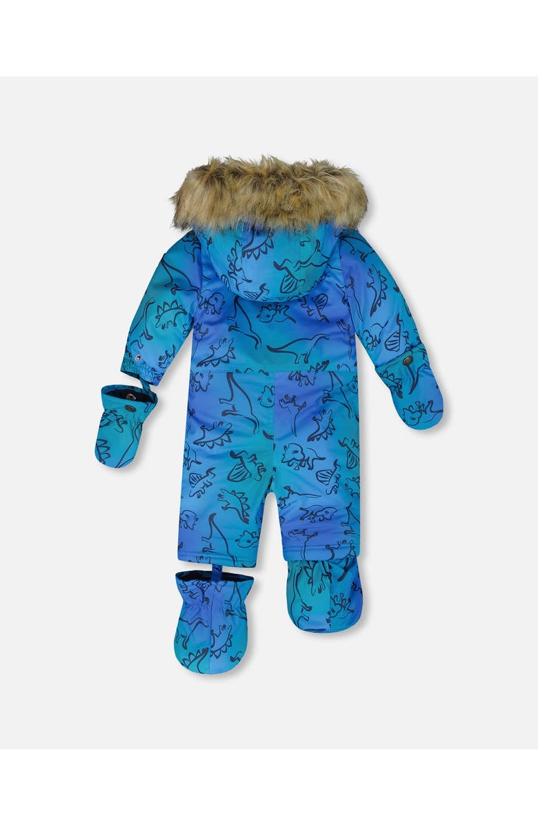 Deux par Deux One-Piece Play Snowsuit Designed for Car Seat Dinosaur, Alternate, color, Blue Gradient