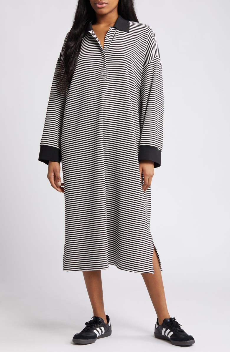 Dressed in Lala Oversize Stripe Long Sleeve Polo Dress, Main, color, 