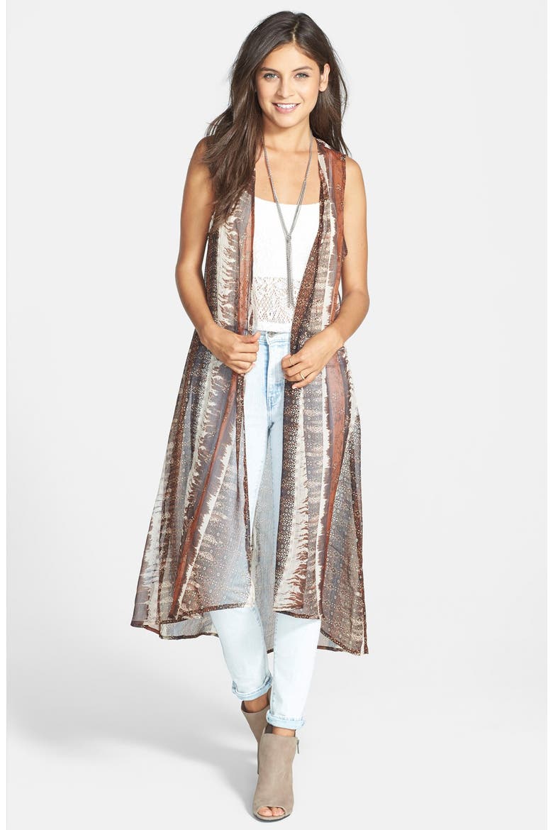 Long Kimono Vest, Main, color, BROWN/ CREAM