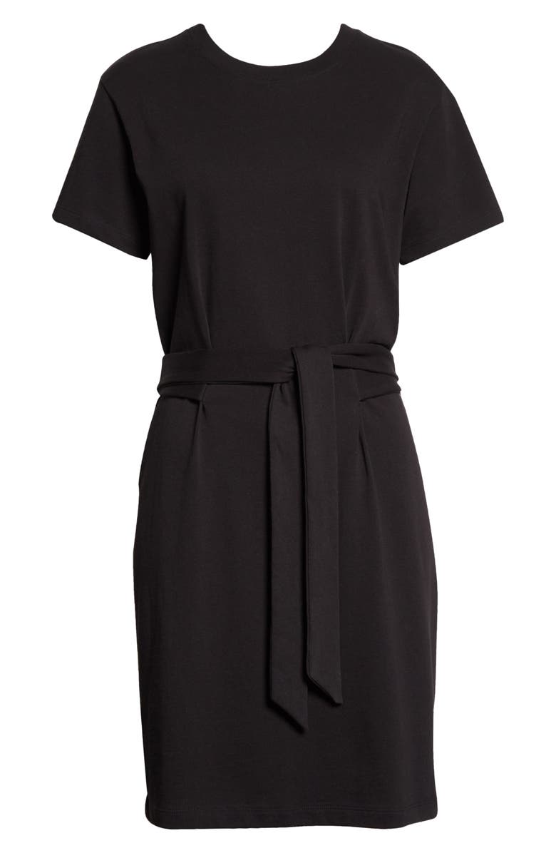 Vince Tie Waist Short Sleeve Cotton Dress, Alternate, color,
