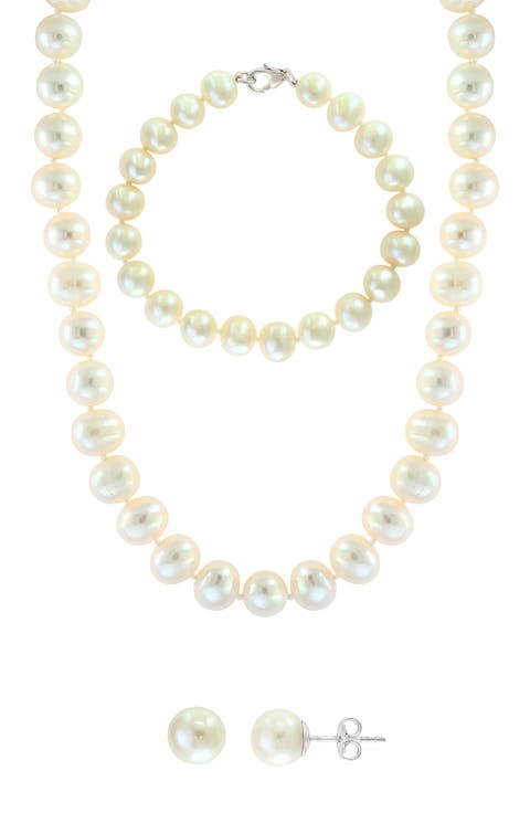 Three-Piece Freshwater Pearl Necklace, Bracelet and Earrings Set