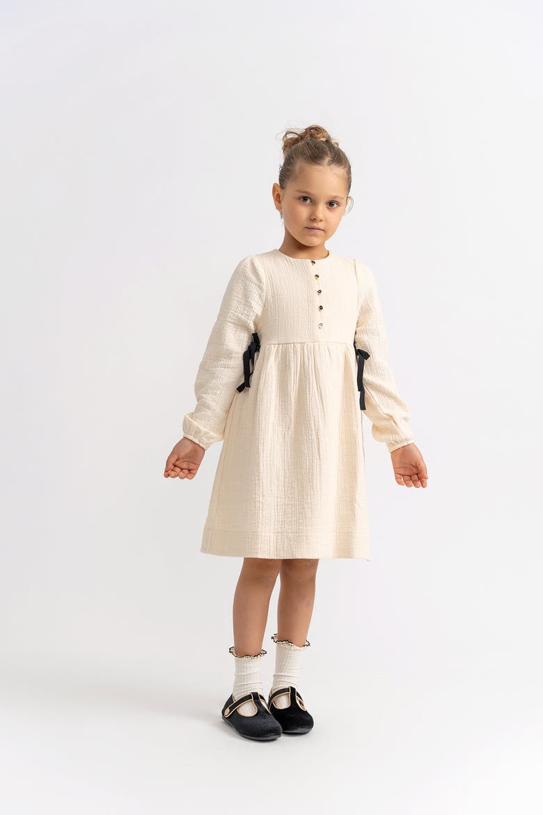 Button Front A-Line Woven Ribbon Dress, Alternate, color, Off White