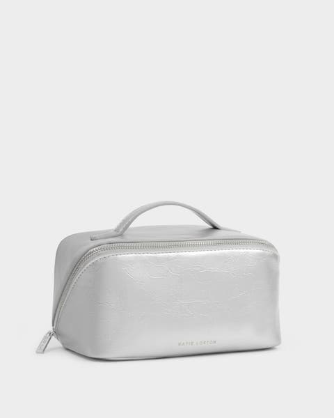 Medium Patent Crackle Makeup and Toiletry Bag in Silver