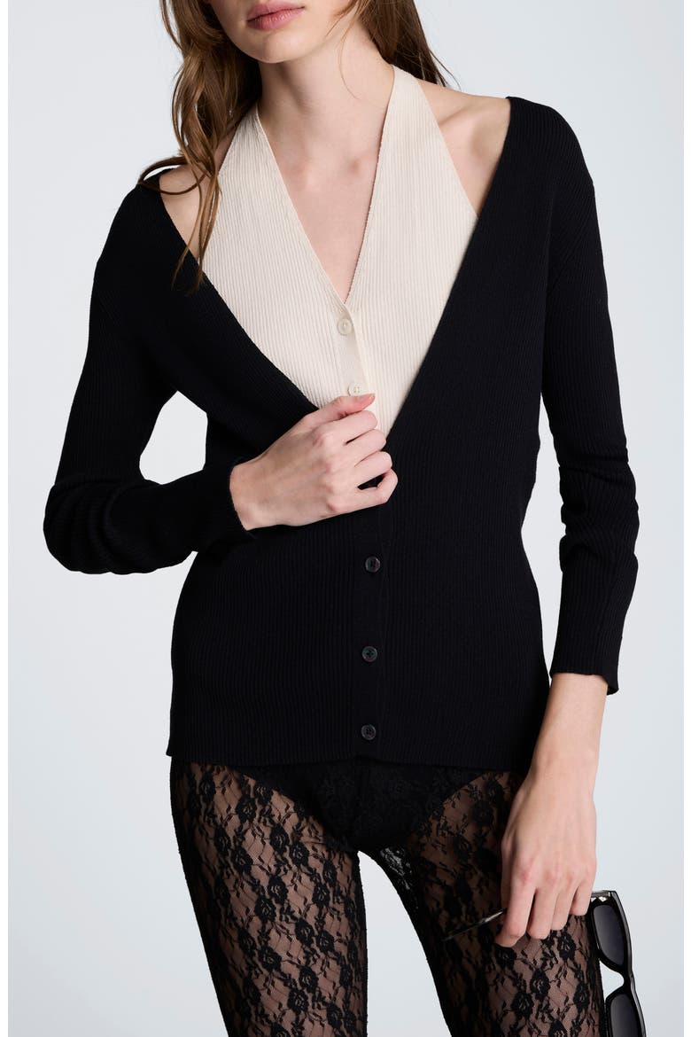 Layered Look Halter Cardigan, Main, color, BLACK/ OYSTER