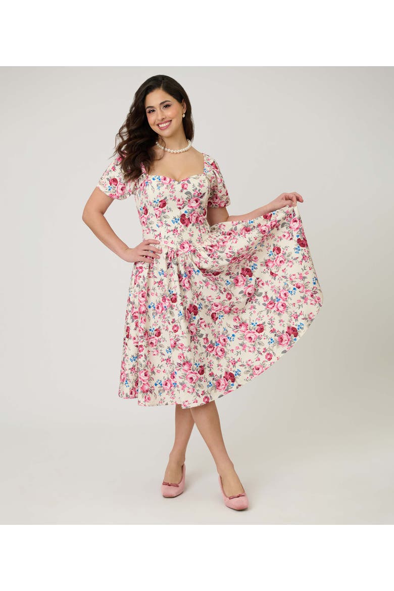 Puff Sleeve Swing Dress, Alternate, color, White w/ Floral Print