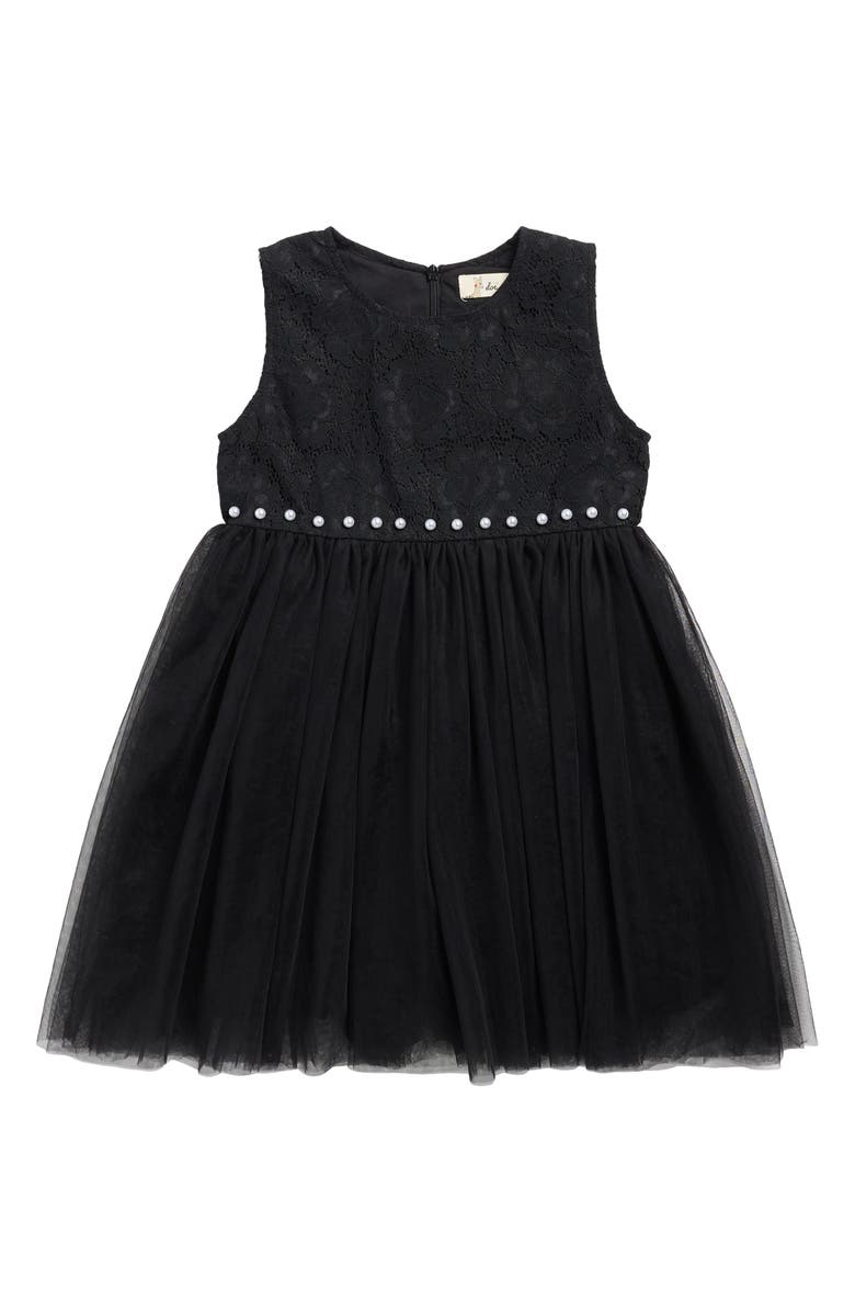Doe A Dear Kids' Lace Bodice Tulle Dress, Main, color, Black