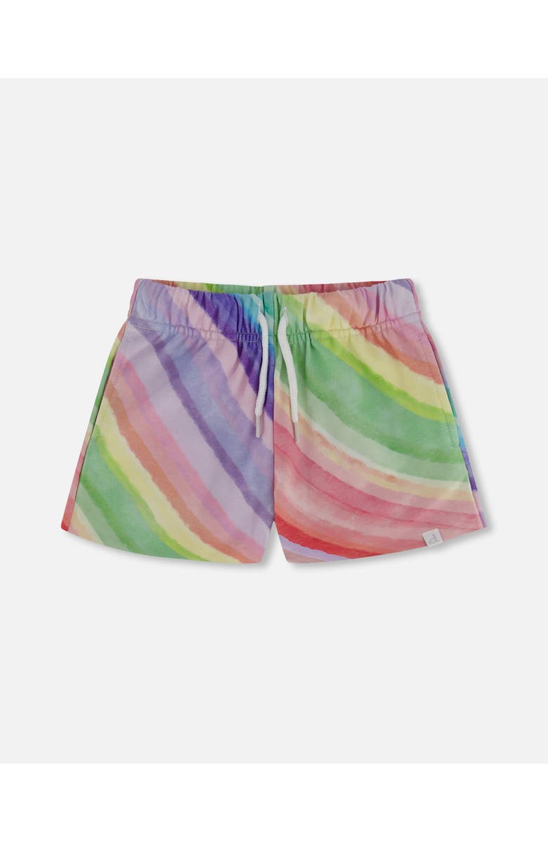 Deux par Deux Little Girl's French Terry Short Rainbow Stripe, Main, color,