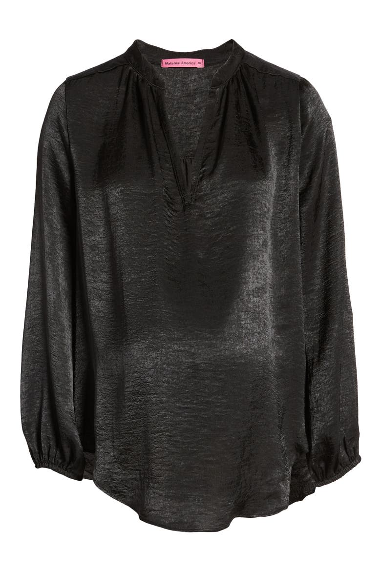 Mandarin Collar Maternity Blouse, Alternate, color, BLACK