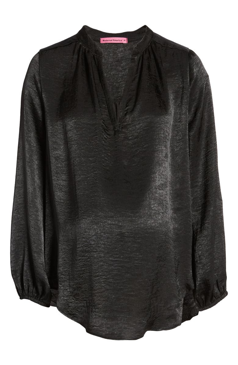 Maternal America Mandarin Collar Maternity Blouse, Alternate, color, Black