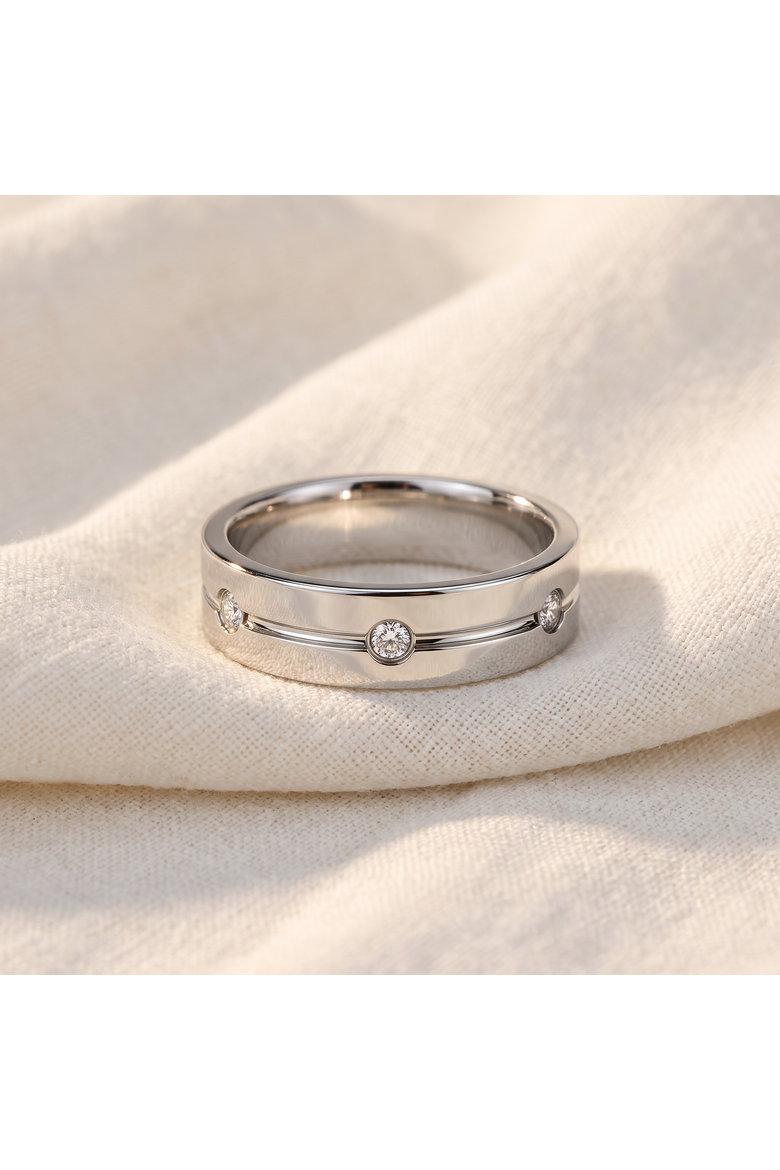 Men's 3/8ct Diamond 6.5mm Comfort Fit Ring Polished Tungsten Wedding Band, Alternate, color, Tungsten