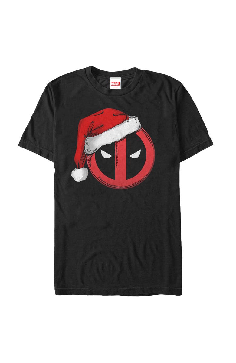 Marvel Men's Marvel Christmas Deadpool Santa Hat  Graphic T-Shirt, Main, color, Black