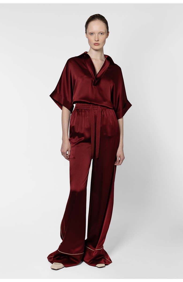 Roksanda Nael Satin Wide Leg Trousers, Main, color, Deep Burgundy