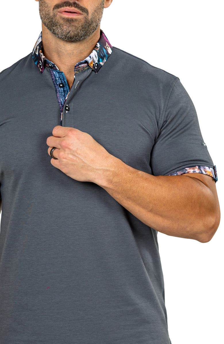 Maceoo Newton Marthyr0028 Grey Button-Down Piqué Polo, Alternate, color, Grey