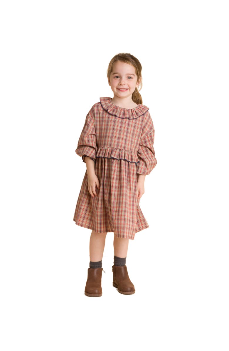 Beet World Girls' Ruffle Collar Long Sleeve Dress, Alternate, color, Red And Blue