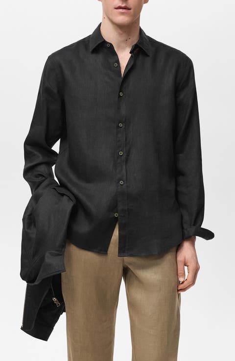 Regular Fit Linen Button-Up Shirt