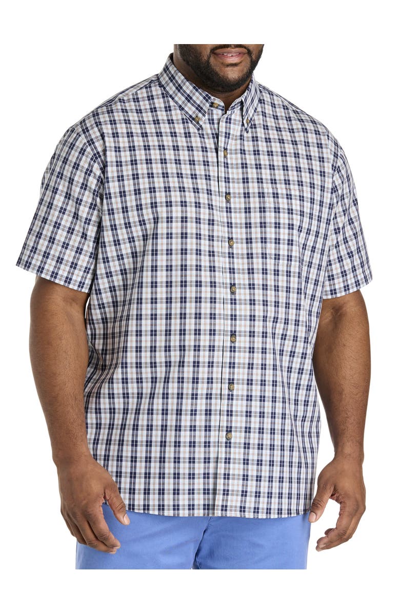 Harbor Bay by DXL Big & Tall Easy-Care Multi Plaid Sport Shirt, Main, color, Navy Multi