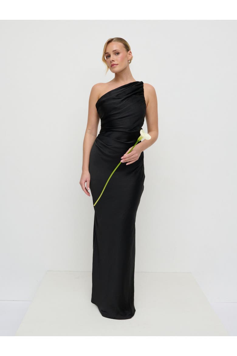 Juliet Ruched Maxi Bridesmaid Dress, Alternate, color, Black