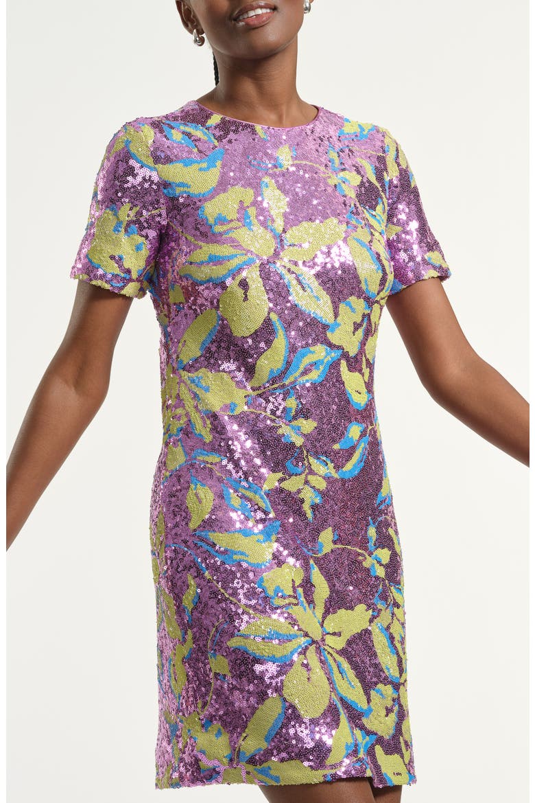 Sequin Floral Shift Minidress, Alternate, color, PINK MULTI